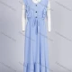 Wholesale Women's Elegant Plain Crew Neck Button Decor Ruffle Trim Hem Ruched Drawstring Midi Dress 1781# Blue Clothing Wholesale Market Liuhua