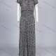 Wholesale Women's Elegant Ditsy Floral Square Neck Short Sleeve Shirred Ruffle Trim Hem Maxi Dress 1771# Black Clothing Wholesale Market Liuhua