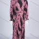 Wholesale Women's Casual Abstract Print Crew Neck Long Sleeve Splicing Pleated Midi Dress With Belt W30# Pink Clothing Wholesale Market Liuhua