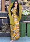 Wholesale Women's Muslim Islamic Elegant Floral V Neck Embroidered Split Hem Maxi Robe Abaya Dress With Hijab AB210# - Liuhuamall