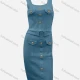 Wholesale Women's Elegant Plain Square Neck Button Front Fake Pocket High Waist Tank Short Dress With Belt 5# Clothing Wholesale Market Liuhua