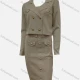 Wholesale Women's Elegant Plain Lapel Double Breasted Fake Pocket Long Sleeve Short Dress 2-Piece Set Khaki Clothing Wholesale Market Liuhua