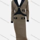 Wholesale Women's Elegant Plain Contrast Trim Long Sleeve V Neck Cardigan & Midi Skirts 2 Piece Set Chamoisee Clothing Wholesale Market Liuhua