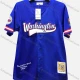Wholesale Men's Athletic Workout V Neck Letter Breathable Mesh Button Down Striped Trim Short Sleeve Baseball Jersey Top Blue Clothing Wholesale Market Liuhua