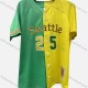 Wholesale Men's Athletic Workout V Neck Letter Button Front Splicing Contrast Breathable Short Sleeve Jersey Top Green&Yellow Clothing Wholesale Market Liuhua