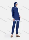 Wholesale Women's Sporty Muslim Full Coverage Plain Splicing Floral Long Sleeve Tops & Pants 2 Piece Swimsuit Set 3207# - Liuhuamall