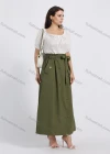 Wholesale Women's Casual Button Decor A-Line Plain Maxi Skirt With Belt - Liuhuamall