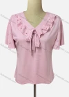 Wholesale Women's Casual V Neck Short Sleeve Lace Up Ruffle Trim Blouse - Liuhuamall