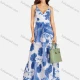 Wholesale Women's Casual Elegant Wrap V Neck Shirred Ruffle Hem Maxi Cami Dress With Belt Blue Clothing Wholesale Market Liuhua