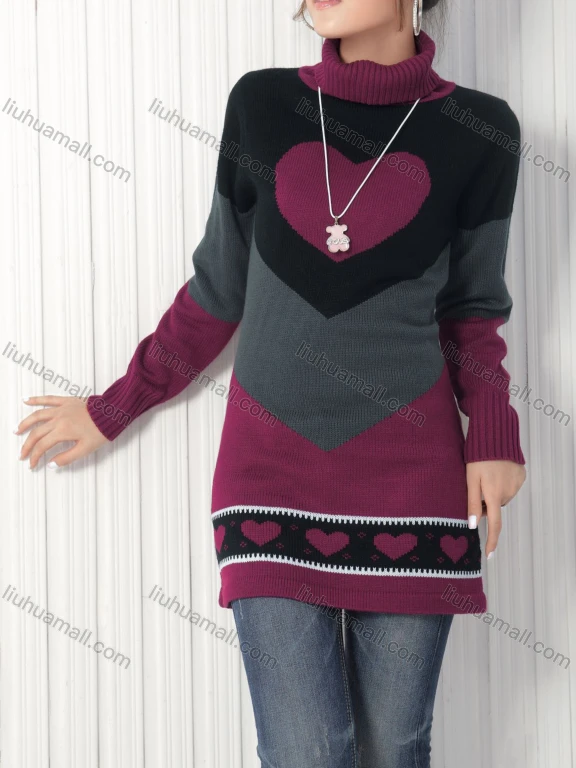 Wholesale Women's Casual Colorblock Turtleneck Sweater