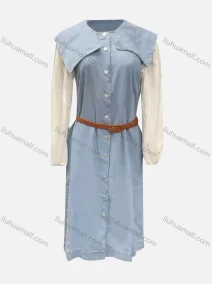 Wholesale Women's Casual Peter Pan Collar Button Down Plain Dress With Belt, LIUHUA CLOTHING WHOLESALE