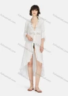 Wholesale Women's Casual Tie Front Ruffle Hem Hollow Out Plain Lace Long Cardigan - Liuhuamall