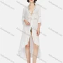 Wholesale Women's Casual Tie Front Ruffle Hem Hollow Out Plain Lace Long Cardigan preview