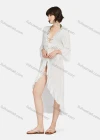 Wholesale Women's Casual Tie Front Ruffle Hem Hollow Out Plain Lace Long Cardigan - Liuhuamall
