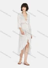 Wholesale Women's Casual Tie Front Ruffle Hem Hollow Out Plain Lace Long Cardigan - Liuhuamall