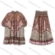 Wholesale Women's Vacation Paisley Print Puff Sleeve Ruffled Hem Tiered Skirt 2 Piece Set #1539 Brown Clothing Wholesale Market Liuhua