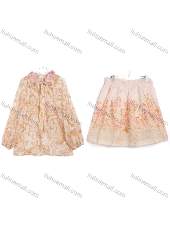 Wholesale Women's Vacation Floral Print Sheer Tie Neck Long Sleeve Shirt And Camisole 2 Piece Set #3651