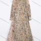 Wholesale Women's Vacation Abstract Floral Print Sheer Tie Neck Long Sleeve Maxi Dress #C2511 Orange Clothing Wholesale Market Liuhua
