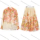 Wholesale Women's Vacation Floral Print Sheer Tie Neck Button Up Shirt And Camisole And Wide Leg Pants 3 Piece Set #ML9075 Orange Clothing Wholesale Market Liuhua
