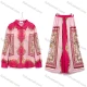 Wholesale Women's Vacation Baroque Print Collared Shirt And Elastic Waist Wide Leg Pants Set #3393 Rose Red Clothing Wholesale Market Liuhua