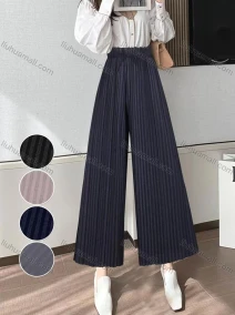 Wholesale Women's Casual Plaid Print Drawstring High Waist Pleated Wide Leg Ankle Length Pants, LIUHUA CLOTHING WHOLESALE