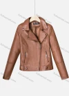 Wholesale Women's Casual Lapel Long Sleeve Zipper Plain Leather Crop Biker Jacket - Liuhuamall