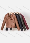 Wholesale Women's Casual Lapel Long Sleeve Zipper Plain Leather Crop Biker Jacket - Liuhuamall