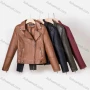 Wholesale Women's Casual Lapel Long Sleeve Zipper Plain Leather Crop Biker Jacket preview