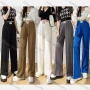 Wholesale Women's Casual Elastic Waist Letter Label Plain Wide Leg Pants preview