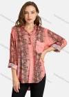 Wholesale Women's Casual Shirt Collar Long Sleeve Fake Pocket Button Front Snakeskin Print Sequin Tunic - Liuhuamall