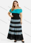 Wholesale Women's Casual Striped Patchwork Elastic Waist Ruffled Hem Pleated Maxi Skirt - Liuhuamall