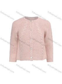 Wholesale Girls Long Sleeve Round Neck Plain Button Down Cable Knit Sweater Cardigan, LIUHUA CLOTHING WHOLESALE