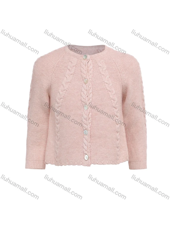Wholesale Girls Long Sleeve Round Neck Plain Button Down Cable Knit Sweater Cardigan