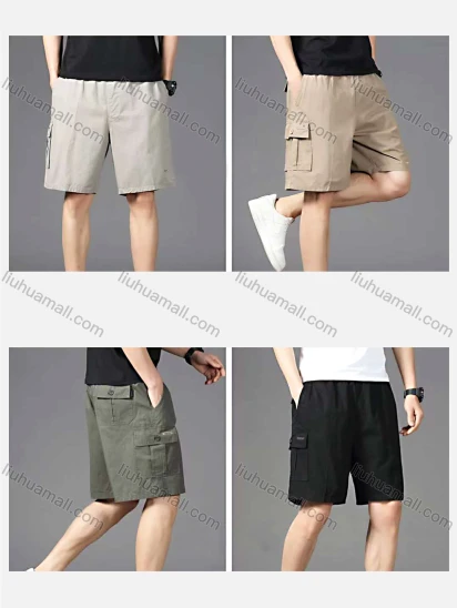 Wholesale Men's Casual 100%Cotton Plain Flap Pockets Cargo Shorts