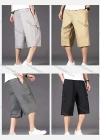 Wholesale Men's Casual 100%Cotton Plain Flap Pockets Capri Pants - Liuhuamall