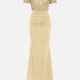 Women's Elegant Off Shoulder Sequin Cap Ruched Mermaid Evening Dress 5008# Almond White Clothing Wholesale Market -LIUHUA