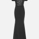 Women's Elegant Off Shoulder Sequin Cap Mermaid Evening Dress 970# Black Clothing Wholesale Market -LIUHUA
