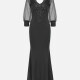 Women's Elegant Lace Sleeve Sequin Appliques Embroidered Mermaid Evening Dress 3021# Black Clothing Wholesale Market -LIUHUA
