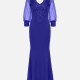 Women's Elegant Lace Sleeve Sequin Appliques Embroidered Mermaid Evening Dress 3021# Medium Blue Clothing Wholesale Market -LIUHUA