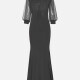 Women's Elegant Lace Sleeve Sequin Appliques Embroidered Mermaid Evening Dress 5010# Black Clothing Wholesale Market -LIUHUA