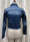 Wholesale Women's Casual Collared Long Sleeve Button Down Flap Pockets Distressed Frayed Raw Hem Crop Denim Jacket - Liuhuamall