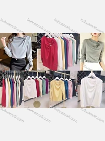Wholesale Women's Casual Crew Neck Long Sleeve Ruched Plain Blouse, LIUHUA CLOTHING WHOLESALE