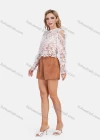 Wholesale Women's Sexy Floral Embroidery Guipure Lace Sheer Long Sleeve Blouse - Liuhuamall