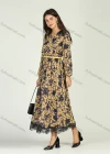 Wholesale Women's Chiffon Long Sleeve Floral Print V-Neck Lace Trim Wrap Maxi Dress With Belt - Liuhuamall