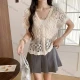 Wholesale Crochet hollow cardigan women's summer design short lace shirt V-neck outerwear short Beige Clothing Wholesale Market Liuhua