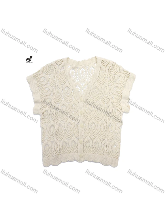 Wholesale Crochet hollow cardigan women's summer design short lace shirt V-neck outerwear short