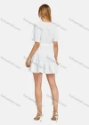 Wholesale Women's Round Neck Short Sleeve Swiss Dot Embroidered Ruffle Hem Plain Dress - Liuhuamall