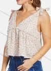 Wholesale Women's V Neck Sleeveless Floral Print Shoulder Bowknot Ruffle Cami Top - Liuhuamall