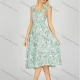 Wholesale Women's Milk Silk Floral Print Ruffle Trim Shirred Square Neck Ruched Cap Sleeve Midi Night Dress 20-10# Green Clothing Wholesale Market Liuhua