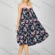Wholesale Women's Soft Milk Silk Floral Print Splicing Bow Knot Crew Neck Ruched Lounge Tank Midi Night Dress 20-6# Navy Clothing Wholesale Market Liuhua